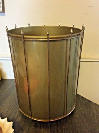Vtg Mid Century Modern Mcm Metal Gold Waste Basket Trash Can Wastebasket Retro