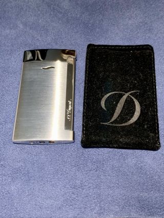 S.  T.  Dupont Slim 7 Lighter,  Brushed Chrome Finish With Pouch