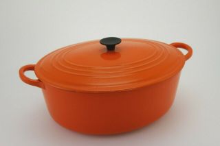 Vintage Le Creuset Oval Cast Iron Enameled Orange Cooking Pot E/0100