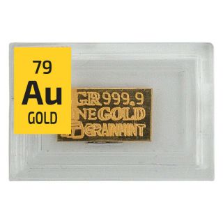 Gold 999.  9 5 Grains Rare Pure Solid Metal Ingot In A Periodic Element Tile