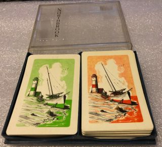 Sailing Ships / Lighthouse Northbrook Plastic Playing Cards Two Decks In Case