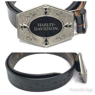 Vtg Harley Davidson Leather Belt Fine Pewter Belt Buckle The Western Spirit 38