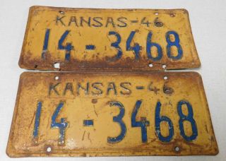 1946 Kansas Passenger Car License Plate Pair Saline County