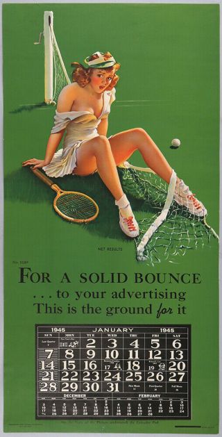 Gil Elvgren 1945 Leggy Cheesecake Tennis Pin - Up Calendar Sample Net Results