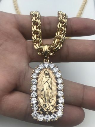 14k Golf Filled Chino Link With Virgin Mary Charm 7