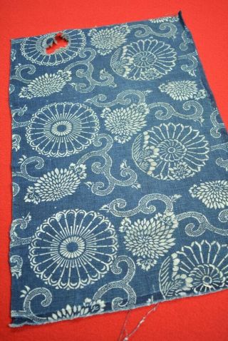 Yb79/45 Vintage Japanese Fabric Cotton Antique Boro Indigo Blue Katazome 20.  1 "