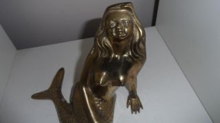 Large Vintage Antique Brass Mermaid Sea Mythological Figurine Statue Korea 7 "