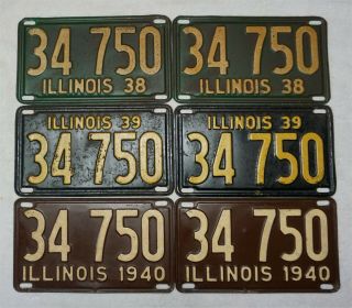 1938 - 1973 Illinois Passenger License Plate Set - 36 Year Run - 34 750