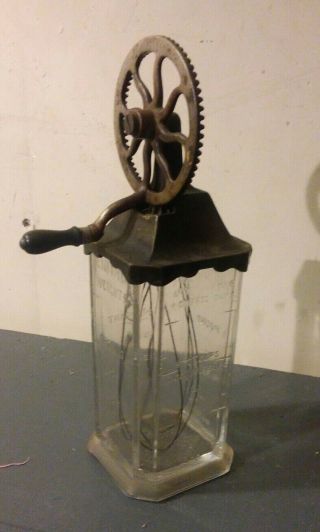 RARE Antique SILVER ' S No 3 Measuring Glass Egg Beater,  BROOKLYN cast iron mixer 4