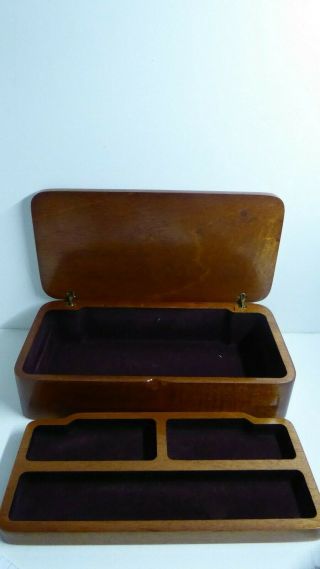 Vintage Bespoke Wooden Jewellery Box Mens Dressing Table Case Birds Eye Timber