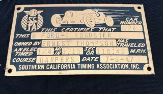 Southern California Timing Association (SCTA) 1947 Course Timing Tags,  Roadster 2