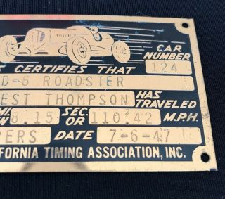Southern California Timing Association (SCTA) 1947 Course Timing Tags,  Roadster 4