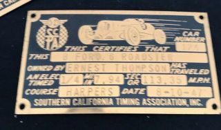 Southern California Timing Association (SCTA) 1947 Course Timing Tags,  Roadster 6