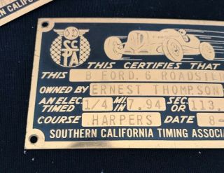 Southern California Timing Association (SCTA) 1947 Course Timing Tags,  Roadster 7