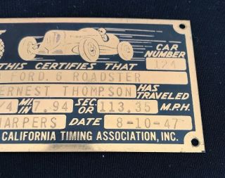Southern California Timing Association (SCTA) 1947 Course Timing Tags,  Roadster 8