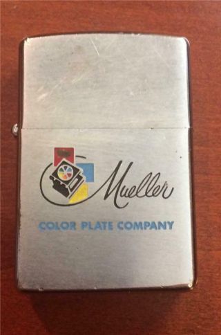 Vintage 1977 Zippo Lighter Advertising Mueller Color Plate Co.  2 Sided