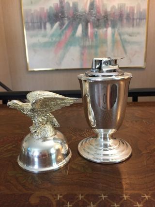 Rare Large Robson Silver Plated Table Lighter Eagle Top Cover 2