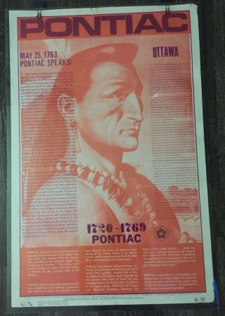 Vintage 1974 Pontiac Speaks Ottawa Indian Educational Teaching Aid Poster