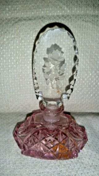 Vintage Bohemain Pink Cut Glass Perfume Bottle