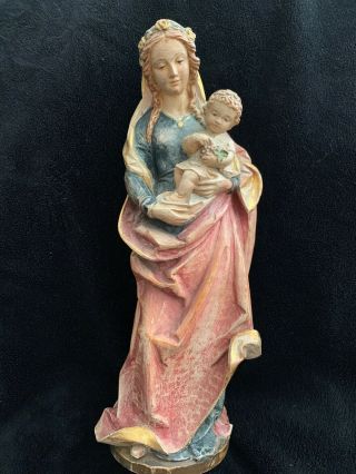 Anri Wood Carved Madonna Virgin Mary And Child Sculpture 9 1/2 " Tall