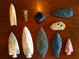 Arrowheads & Native American Artifacts - Clovis Point,  Effigy,  Paint Pot,  Etc.