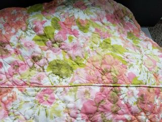 Vintage Mid Century Quilted Coverlet Twin/full Bedspread Retro Pink Floral