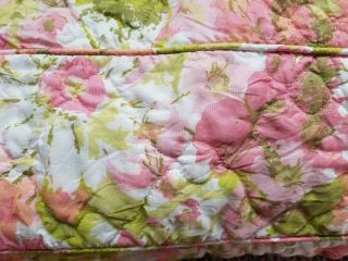 Vintage MID CENTURY QUILTED COVERLET TWIN/FULL BEDSPREAD RETRO PINK FLORAL 2