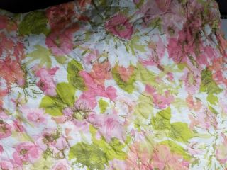 Vintage MID CENTURY QUILTED COVERLET TWIN/FULL BEDSPREAD RETRO PINK FLORAL 3