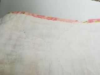 Vintage MID CENTURY QUILTED COVERLET TWIN/FULL BEDSPREAD RETRO PINK FLORAL 5