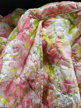 Vintage MID CENTURY QUILTED COVERLET TWIN/FULL BEDSPREAD RETRO PINK FLORAL 6
