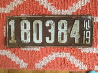 Antique License Plate.  1919 Illinois Plate.  Slightly Bent