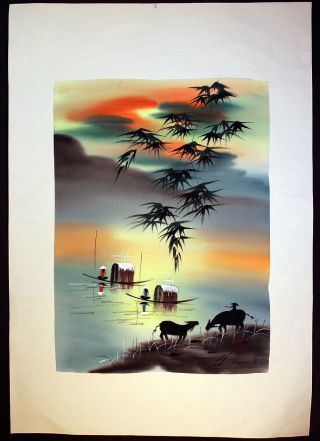 Japanese Painting On Silk Colors 9 " X 12 "