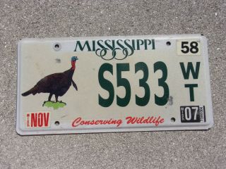 Mississippi 2007 Wildlife Turkey License Plate S533