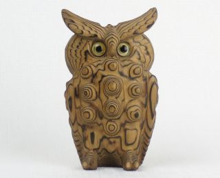 Vintage Mcm Mid Century Modern Cryptomeria Wood Owl Hand Carved