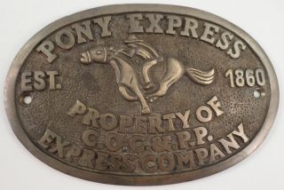 Western Solid Brass Pony Express Co Sign Plaque Vintage Patina C - 13