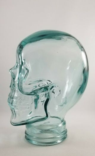 Light Blue Glass Human Skull 11 " Tall Large Heavy Thick