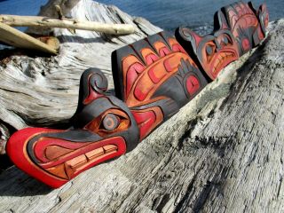 Northwest Coast First Nations Native Wood Art Carved Sisiutl,  4 Ft Large Signed