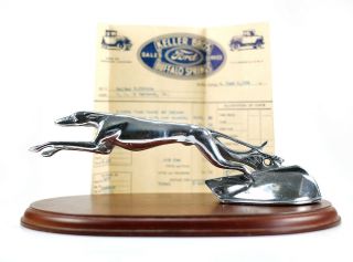 Rare 1934 Ford Greyhound Automobile Hood Ornament / Mascot W/ Orig.  Car Receipt