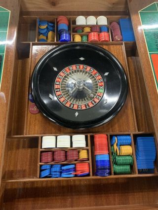 Italian Wood Inlay Marquetry Game Table W/ 4 Chairs.  Chess,  Roulette,  Backgammon 7