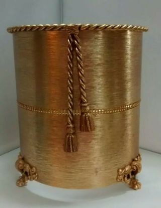 Vintage Italian Tole Gold Trash Can Waste Basket Shabby Chic Stunning