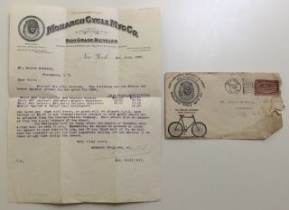 Antique 1898 Monarch Bicycle Letterhead Pricing Ny Envelope Advertising