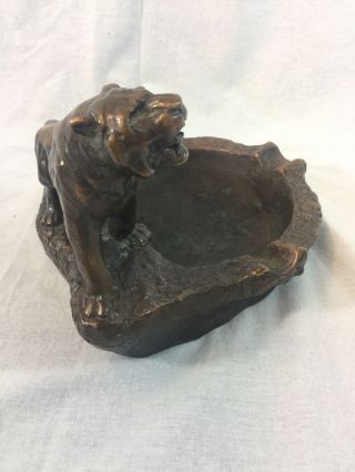 Antique/Vintage Cast Bronze Tiger Deco Cigar Ashtray 4