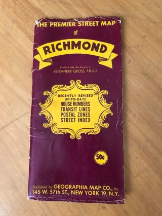 Vintage The Premier Street Map Of Richmond Virginia