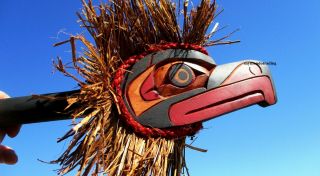 Northwest Coast First Nations Native Wooden Art Carved Eagle Dance Rattle Signed
