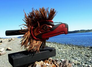 Northwest coast First Nations native wooden Art carved EAGLE Dance Rattle signed 2