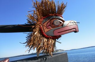 Northwest coast First Nations native wooden Art carved EAGLE Dance Rattle signed 3