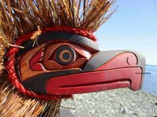 Northwest coast First Nations native wooden Art carved EAGLE Dance Rattle signed 4