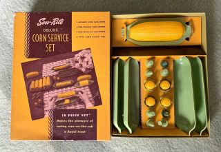 Vintage 1950 ' s Serv - Rite Deluxe 18 Piece Corn Service Set Box 7