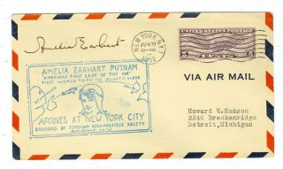 Pilot Amelia Earhart Signed Cover 1932 She Arrives In York Solo Atlantic Fli