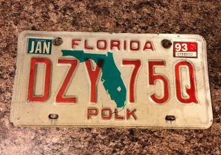 Vintage 1993 Florida State License Plate Car Tag Number Polk